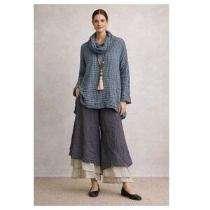 Cut Loose crinkle plaid cowl neck tunic top Size XS boho lagenlook cotton